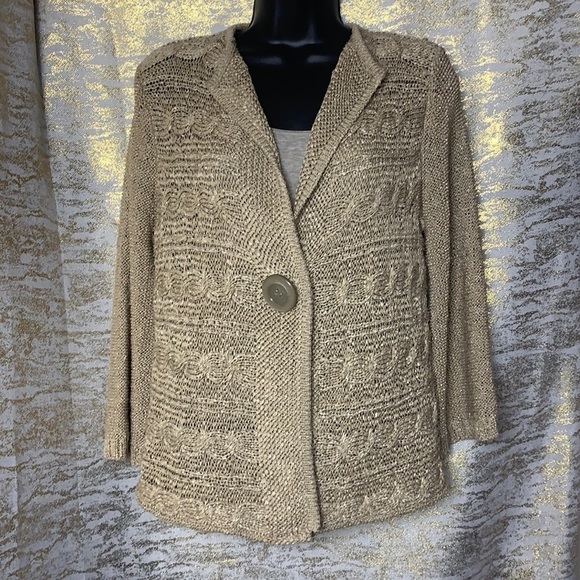 Tribal Neutral Toned Crochet Sweater Cardigan Size P/S - Picture 2 of 12
